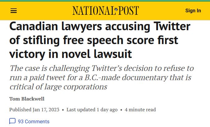 National Post covers the Twitter Lawsuit